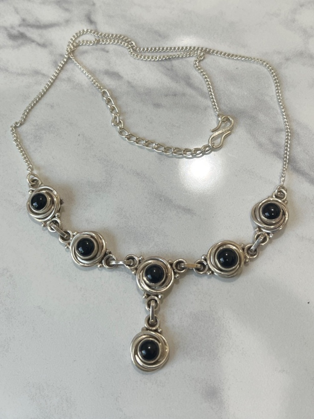 Sterling Silver Black Onyx Statement Necklace 18 inches